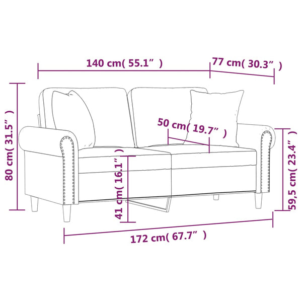 vidaXL 2-Seater Sofa with Decorative Pillows Light Gray 140 cm Velvet