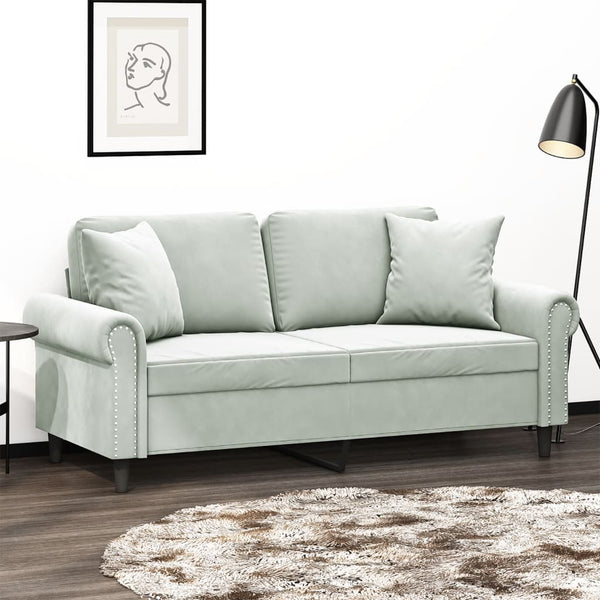 vidaXL 2-Seater Sofa with Decorative Pillows Light Gray 140 cm Velvet
