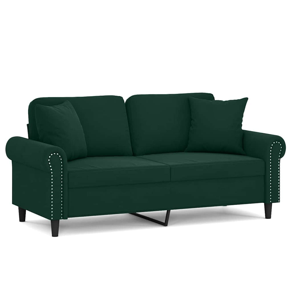 vidaXL 2-Seater Sofa with Throw Pillows Dark Green 140 cm Velvet