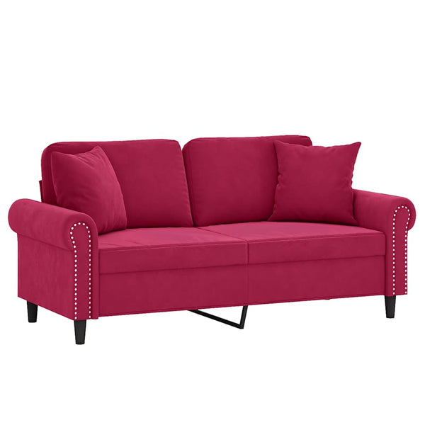 vidaXL 2-Seater Sofa with Throw Pillows Wine Red 140 cm Velvet