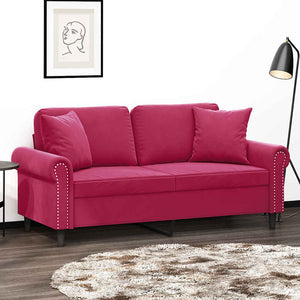 vidaXL 2-Seater Sofa with Throw Pillows Wine Red 140 cm Velvet