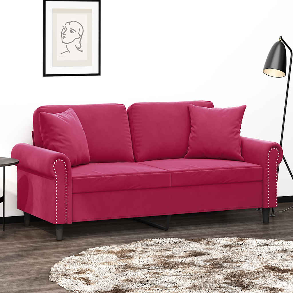 vidaXL 2-Seater Sofa with Throw Pillows Wine Red 140 cm Velvet