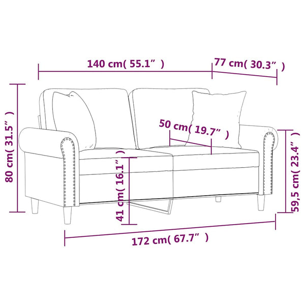 vidaXL 2-Seater Sofa with Throw Pillows Brown 140 cm Velvet