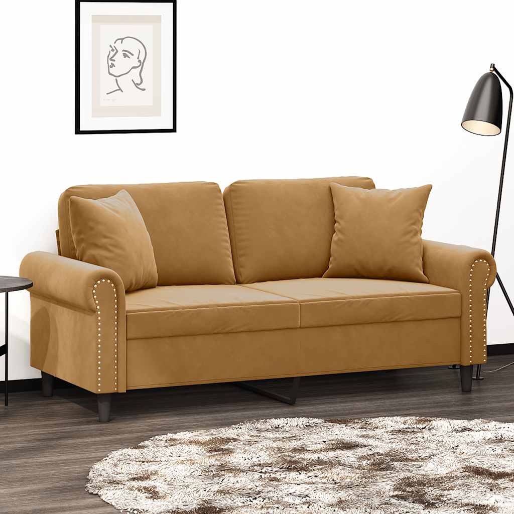 vidaXL 2-Seater Sofa with Throw Pillows Brown 140 cm Velvet
