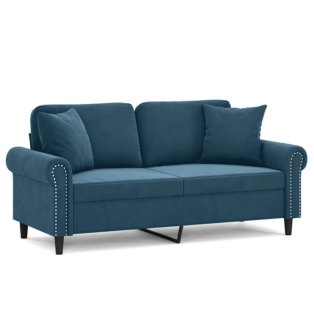 vidaXL 2-Seater Sofa with Throw Pillows Blue 140 cm Velvet