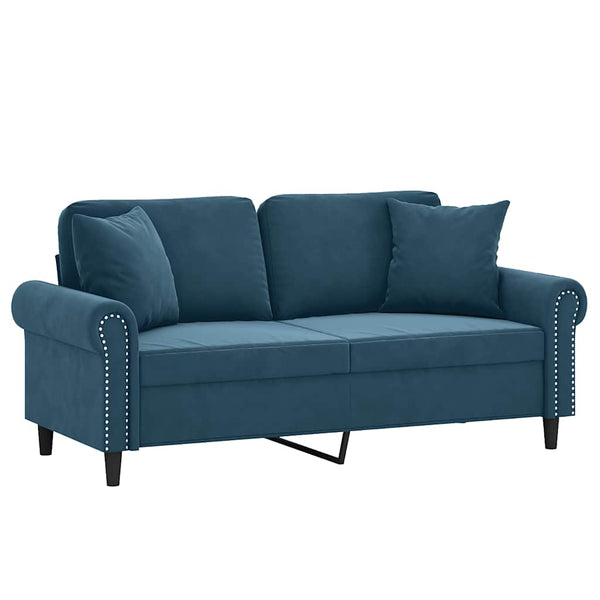 vidaXL 2-Seater Sofa with Throw Pillows Blue 140 cm Velvet