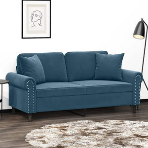 vidaXL 2-Seater Sofa with Throw Pillows Blue 140 cm Velvet