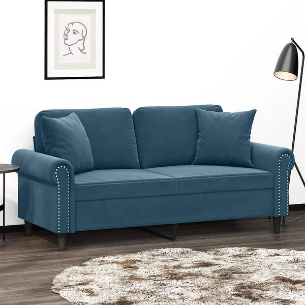 vidaXL 2-Seater Sofa with Throw Pillows Blue 140 cm Velvet