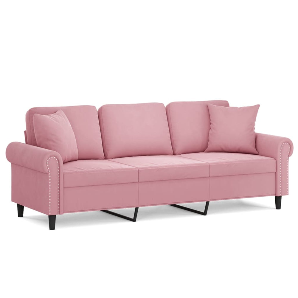 vidaXL 3-Seater Sofa with Decorative Pillows Pink 180 cm Velvet