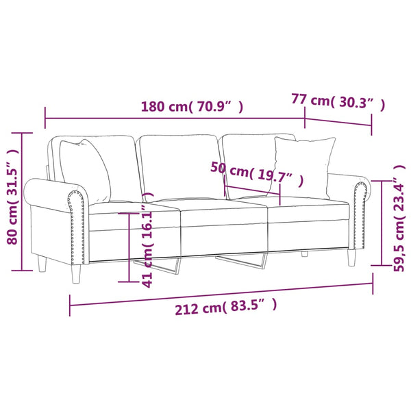 vidaXL 3-Seater Sofa with Decorative Pillows Black 180 cm Velvet