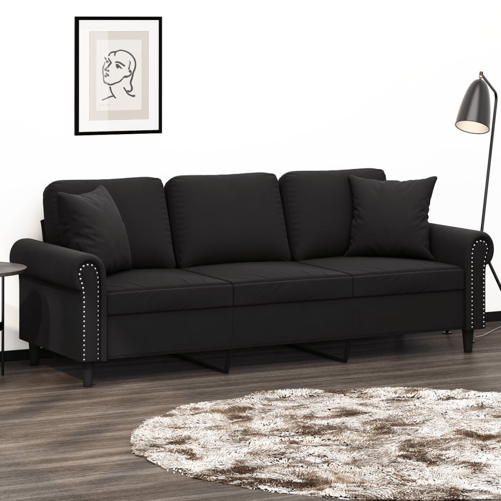 vidaXL 3-Seater Sofa with Decorative Pillows Black 180 cm Velvet