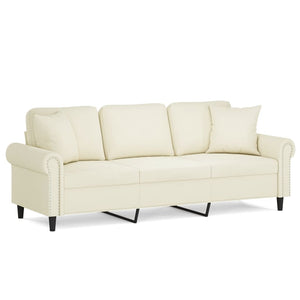vidaXL 3-Seater Sofa with Decorative Pillows Cream 180 cm Velvet