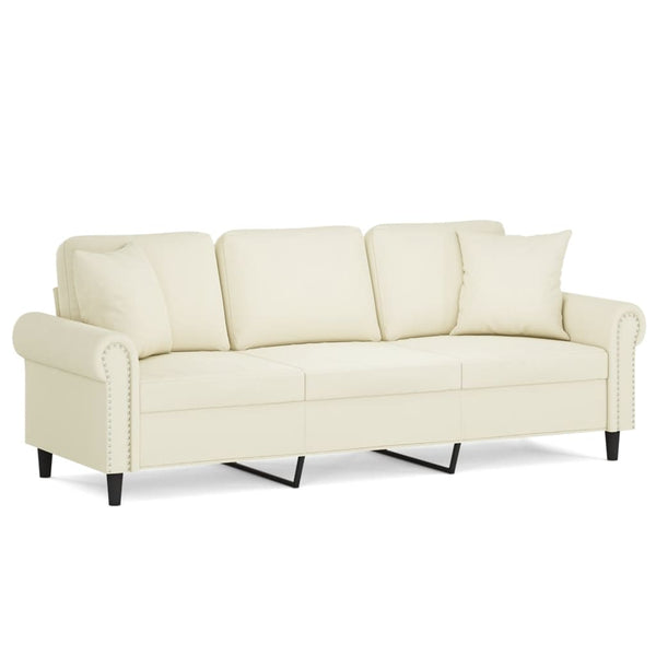 vidaXL 3-Seater Sofa with Decorative Pillows Cream 180 cm Velvet