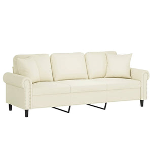 vidaXL 3-Seater Sofa with Decorative Pillows Cream 180 cm Velvet