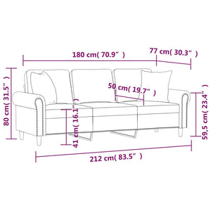 vidaXL 3-Seater Sofa with Decorative Pillows Cream 180 cm Velvet