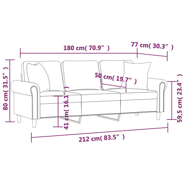 vidaXL 3-Seater Sofa with Decorative Pillows Cream 180 cm Velvet