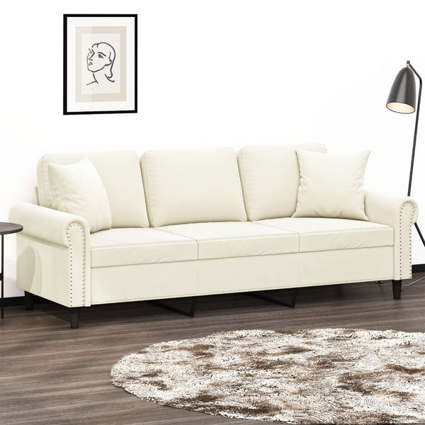 vidaXL 3-Seater Sofa with Decorative Pillows Cream 180 cm Velvet
