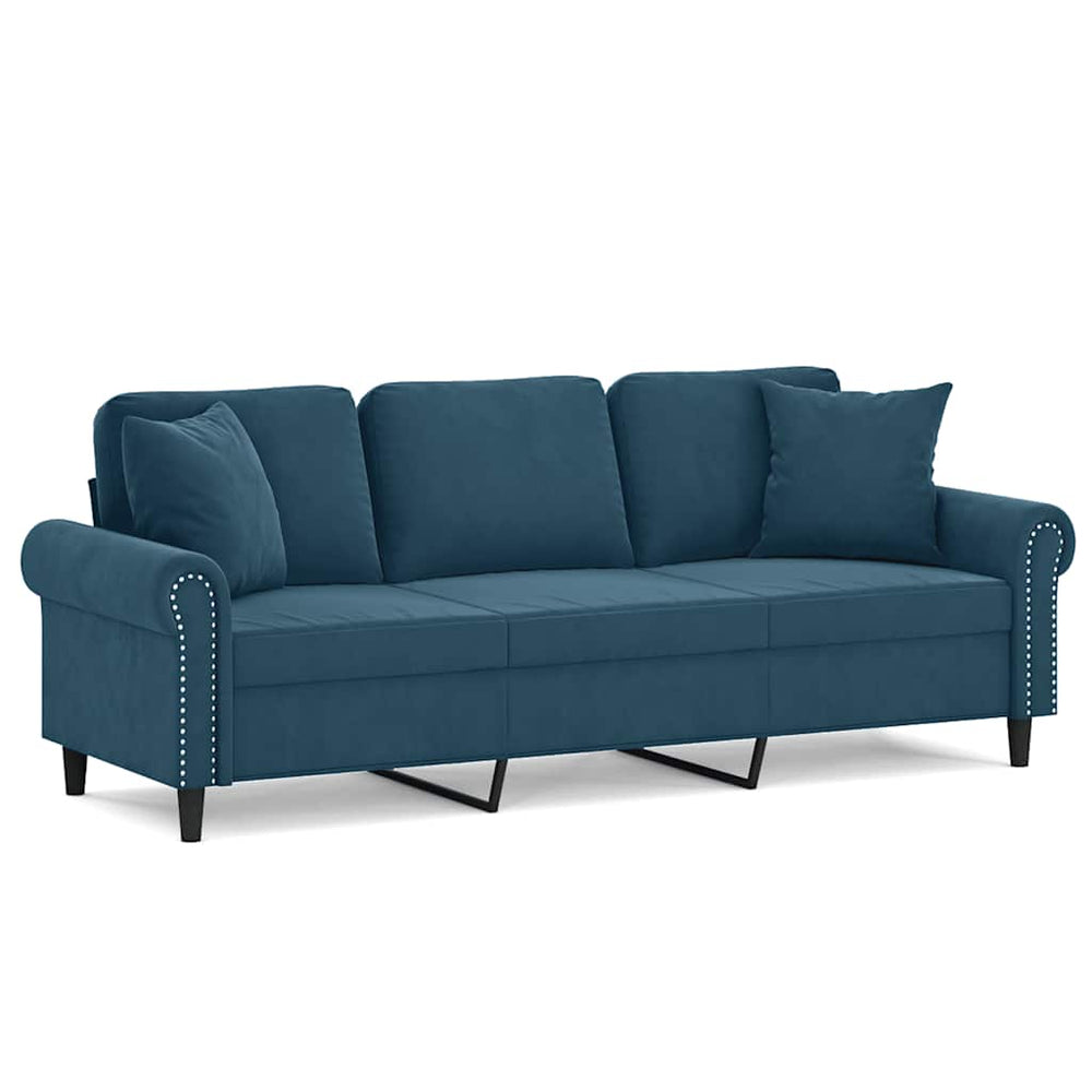 vidaXL 3-Seater Sofa with Decorative Pillows Blue 180 cm Velvet