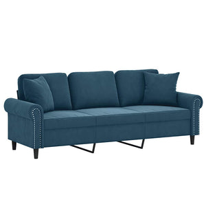 vidaXL 3-Seater Sofa with Decorative Pillows Blue 180 cm Velvet