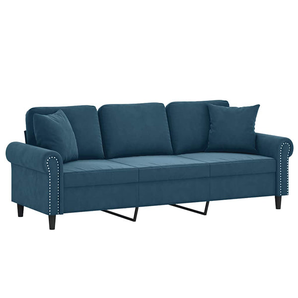 vidaXL 3-Seater Sofa with Decorative Pillows Blue 180 cm Velvet