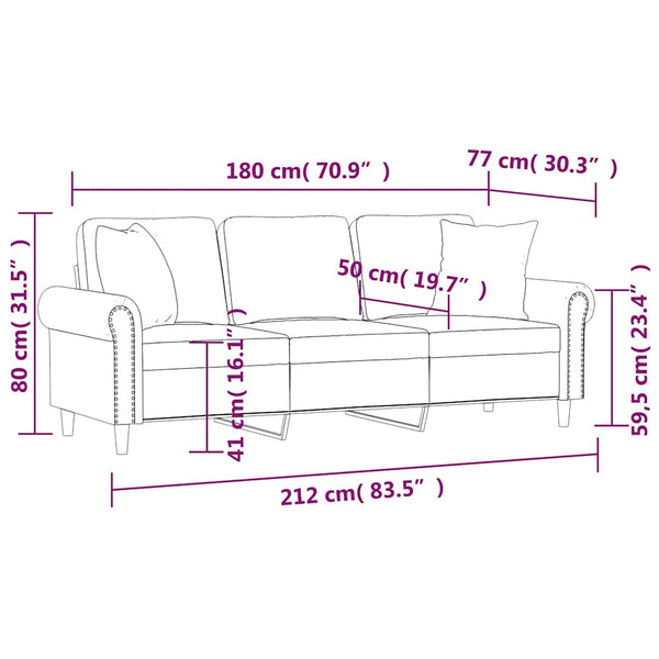 vidaXL 3-Seater Sofa with Decorative Pillows Blue 180 cm Velvet