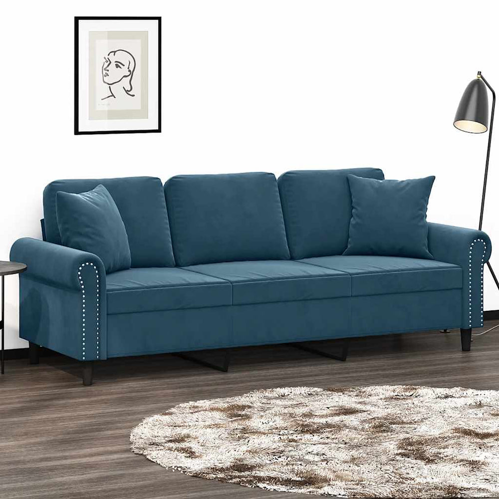 vidaXL 3-Seater Sofa with Decorative Pillows Blue 180 cm Velvet