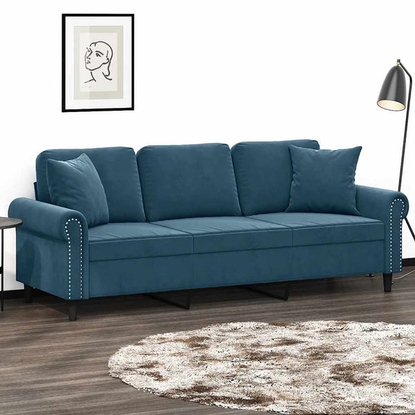 vidaXL 3-Seater Sofa with Decorative Pillows Blue 180 cm Velvet