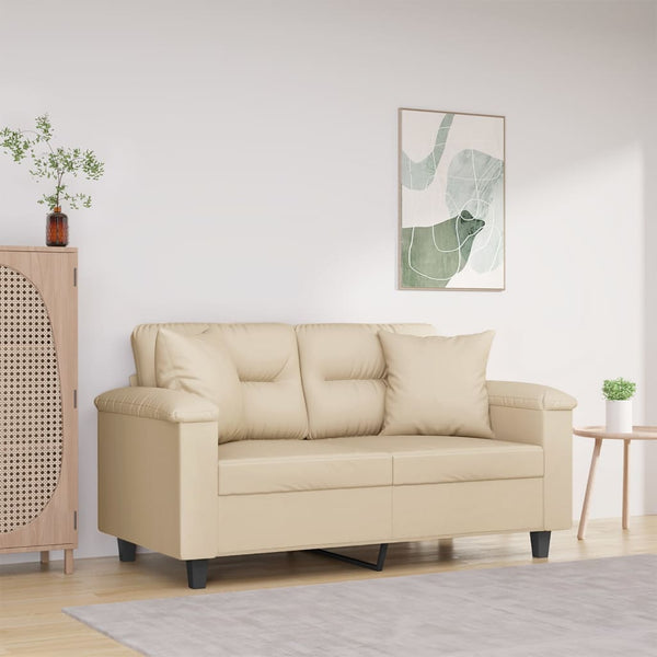 vidaXL 2-Seater Sofa with Cushions Cream 120 cm Microfiber Fabric