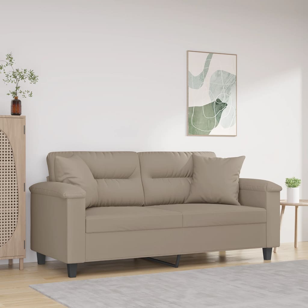 vidaXL 2-Seater Sofa with Cushions Taupe 140 cm Microfiber Fabric
