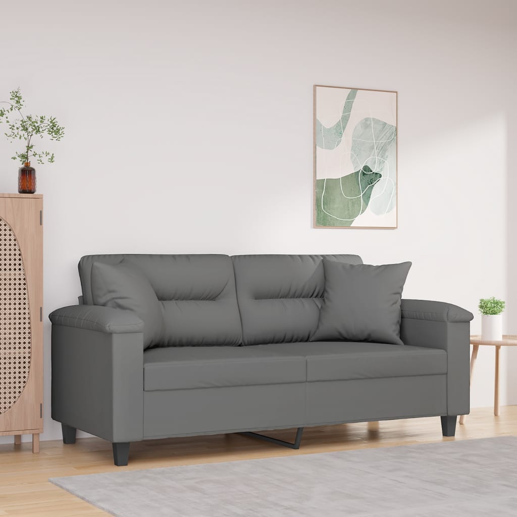 vidaXL 2-Seater Sofa with Cushions Dark Grey 140 cm Microfiber Fabric