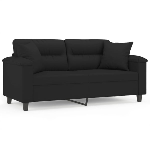 vidaXL 2-Seater Sofa with Cushions Black 140 cm Microfiber Fabric