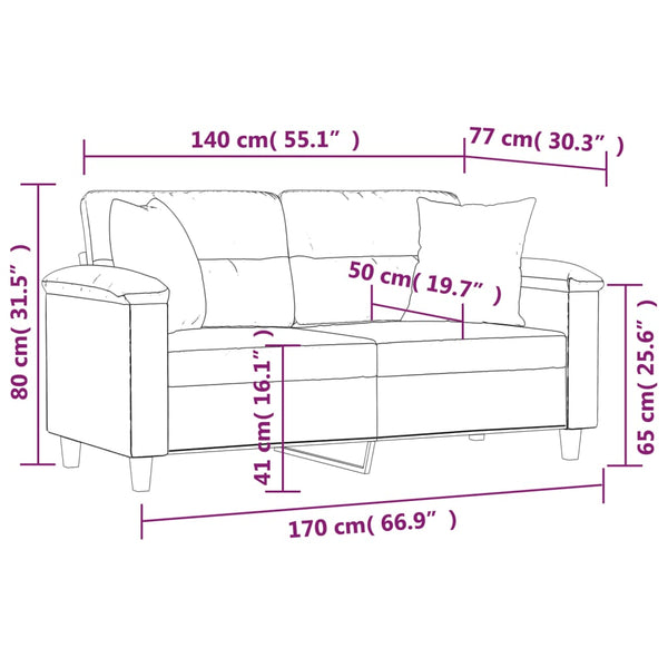 vidaXL 2-Seater Sofa with Cushions Black 140 cm Microfiber Fabric