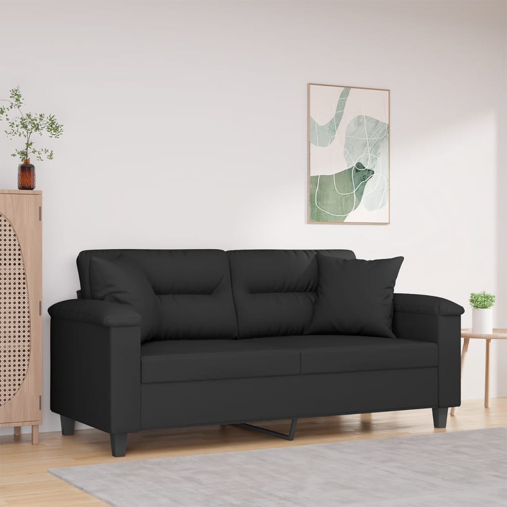 vidaXL 2-Seater Sofa with Cushions Black 140 cm Microfiber Fabric