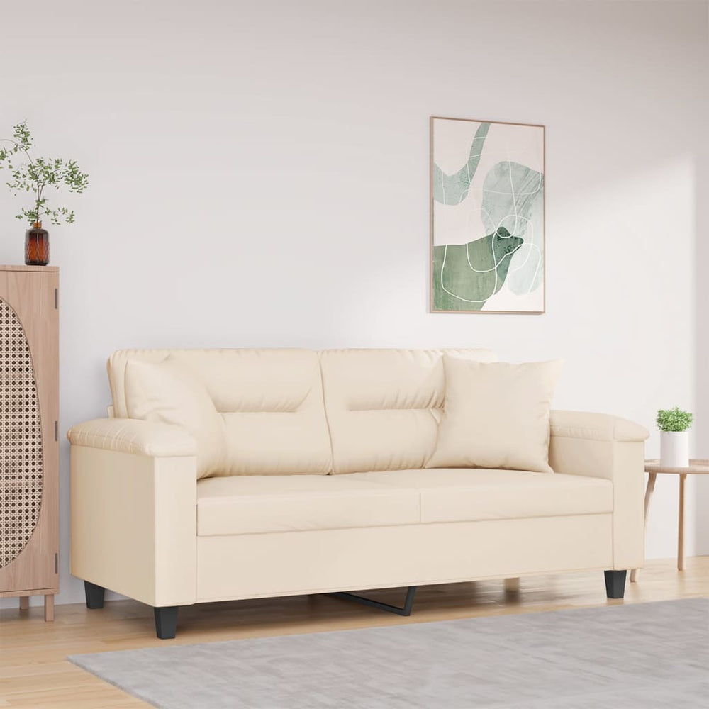 vidaXL 2-Seater Sofa with Cushions Beige 140 cm Microfiber Fabric