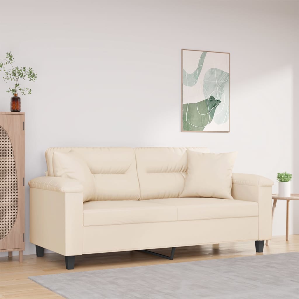 vidaXL 2-Seater Sofa with Cushions Beige 140 cm Microfiber Fabric