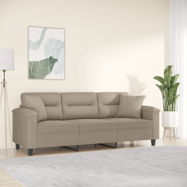 vidaXL 3-Seater Sofa with Cushions Taupe 180 cm Microfiber Fabric