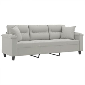 vidaXL 3-Seater Sofa with Cushions Light Grey 180 cm Microfiber Fabric