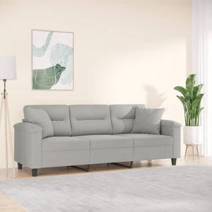 vidaXL 3-Seater Sofa with Cushions Light Grey 180 cm Microfiber Fabric