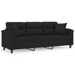 vidaXL 3-Seater Sofa with Cushions Black 180 cm Microfiber Fabric