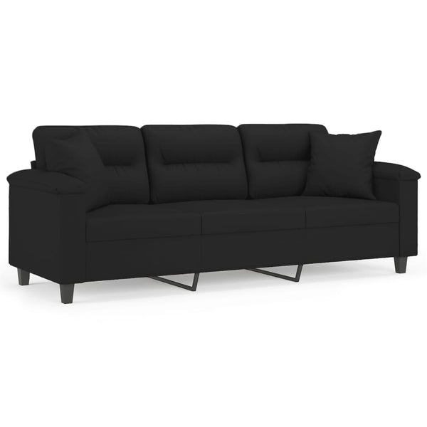vidaXL 3-Seater Sofa with Cushions Black 180 cm Microfiber Fabric