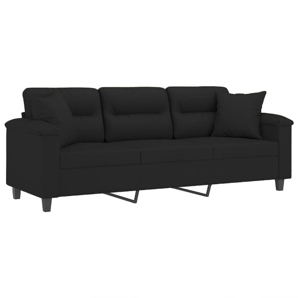 vidaXL 3-Seater Sofa with Cushions Black 180 cm Microfiber Fabric