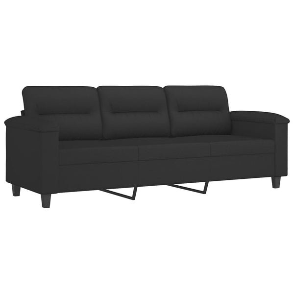 vidaXL 3-Seater Sofa with Cushions Black 180 cm Microfiber Fabric