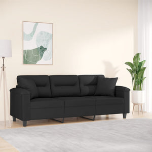 vidaXL 3-Seater Sofa with Cushions Black 180 cm Microfiber Fabric