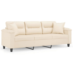 vidaXL 3-Seater Sofa with Cushions Beige 180 cm Microfiber Fabric
