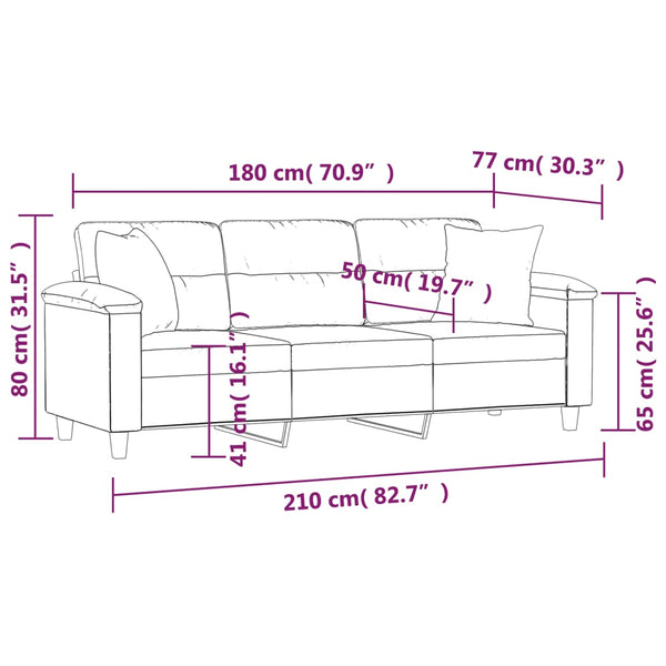 vidaXL 3-Seater Sofa with Cushions Beige 180 cm Microfiber Fabric