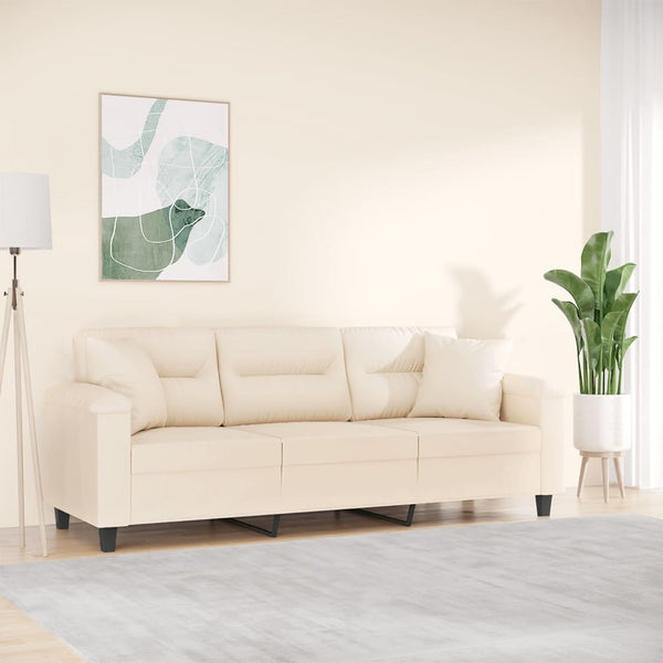 vidaXL 3-Seater Sofa with Cushions Beige 180 cm Microfiber Fabric