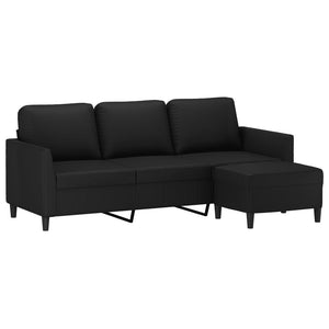 vidaXL 3-Seater Sofa with Ottoman Black 180 cm Faux Leather