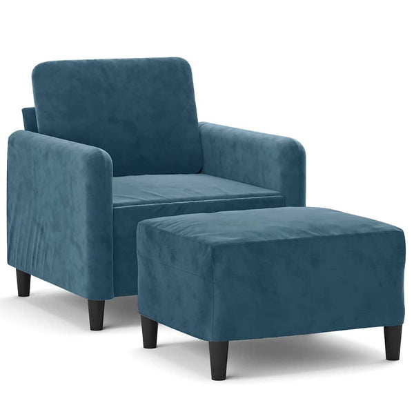 vidaXL Armchair with Footstool Blue 60 cm Velvet