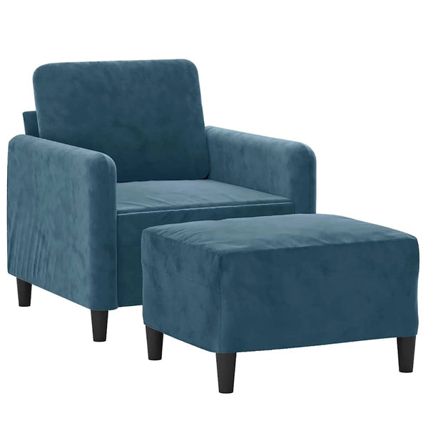 vidaXL Armchair with Footstool Blue 60 cm Velvet