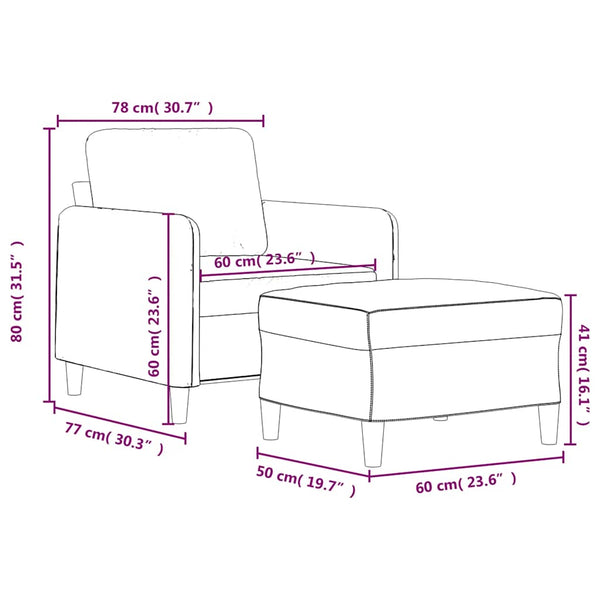 vidaXL Armchair with Footstool Blue 60 cm Velvet